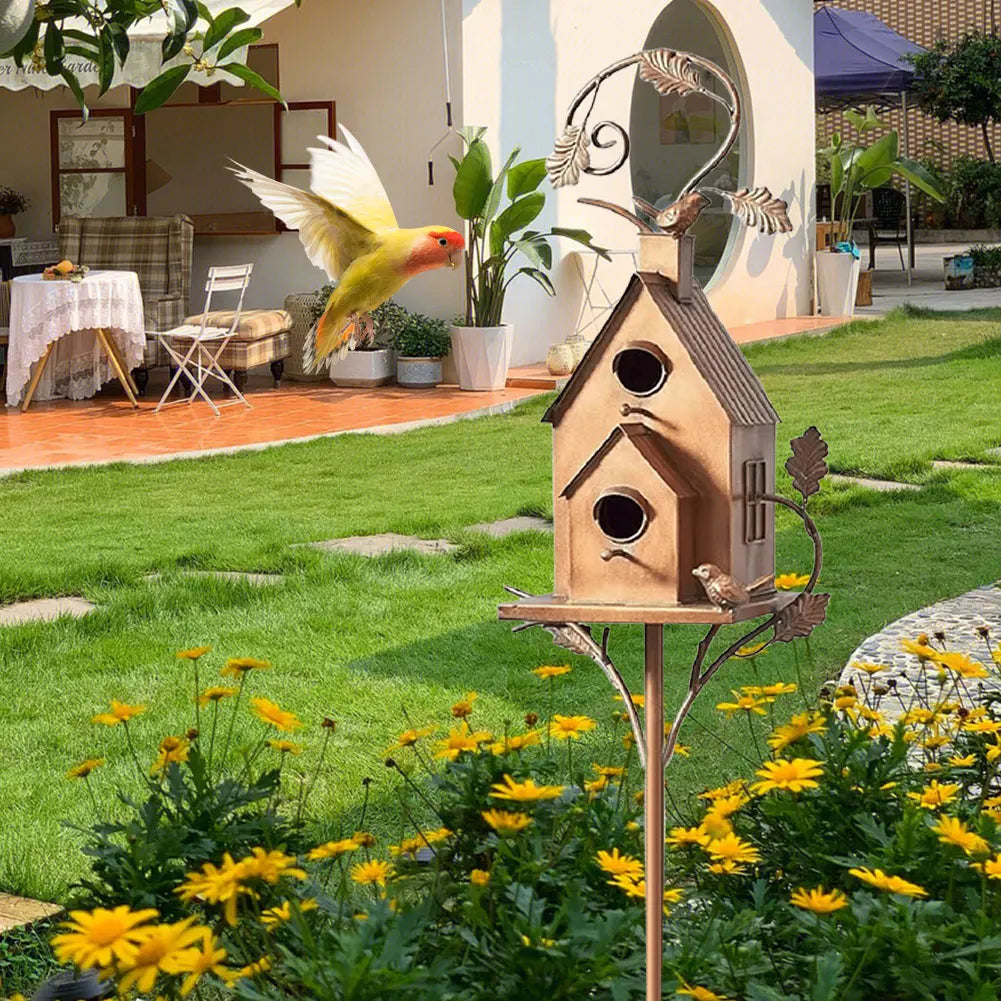 Metal Birdhouse Garden Stakes for Outdoor Decor