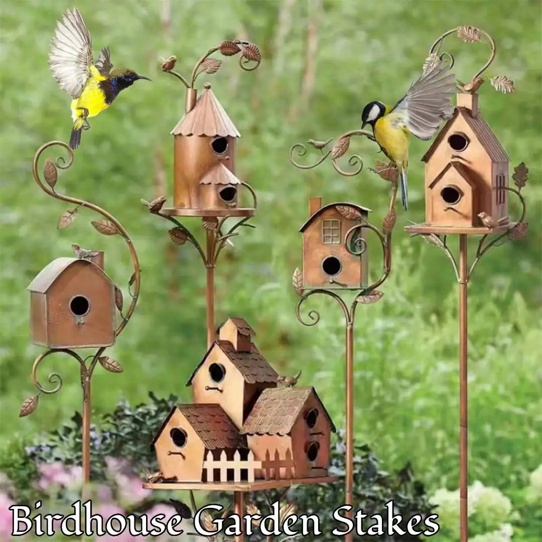 Metal Birdhouse Garden Stakes for Outdoor Decor