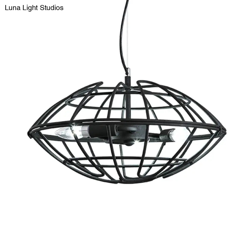 Metal Black Chandelier Light with UFO Wire Cage - 3 Bulbs - Restaurant Suspension Lighting