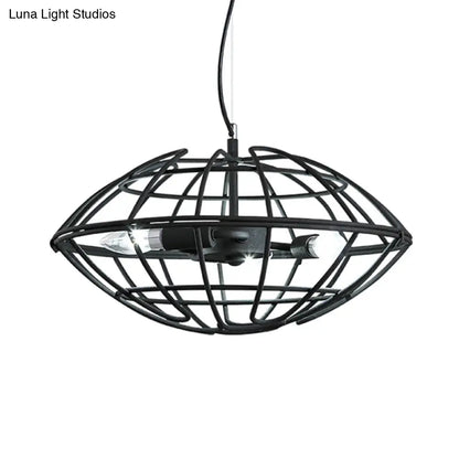 Metal Black Chandelier Light with UFO Wire Cage - 3 Bulbs - Restaurant Suspension Lighting