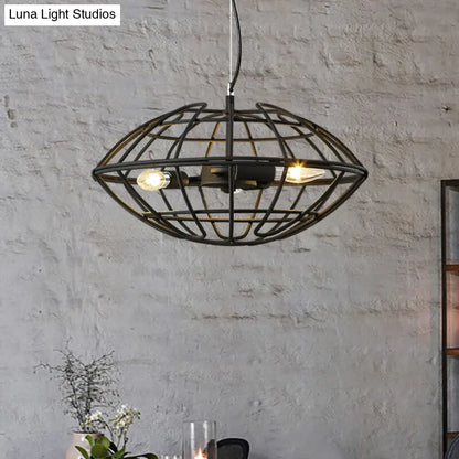 Metal Black Chandelier Light with UFO Wire Cage - 3 Bulbs - Restaurant Suspension Lighting