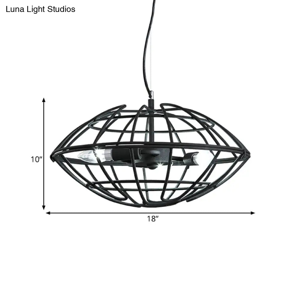 Metal Black Chandelier Light with UFO Wire Cage - 3 Bulbs - Restaurant Suspension Lighting