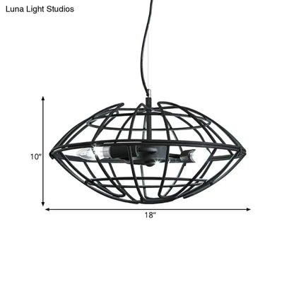 Metal Black Chandelier Light with UFO Wire Cage - 3 Bulbs - Restaurant Suspension Lighting