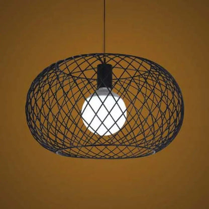 Metal Black Finish Pendant Lamp with Mesh Cage - Industrial Loft Suspension Light