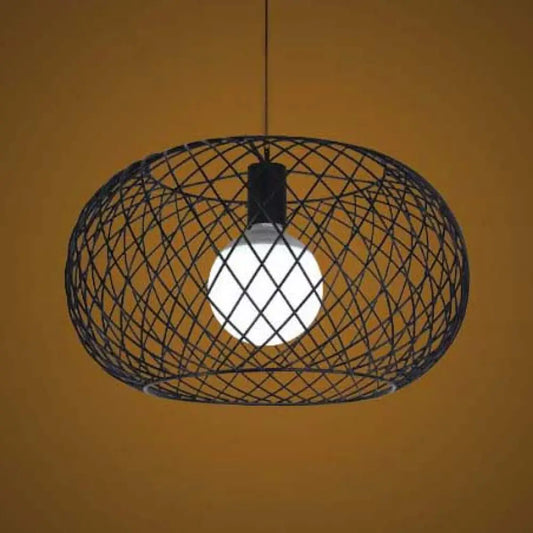 Metal Black Finish Pendant Lamp with Mesh Cage - Industrial Loft Suspension Light