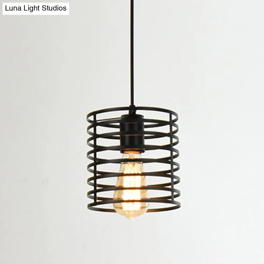 Metal Black Geometric Cage Pendant Light - Industrial Style Ceiling Lamp