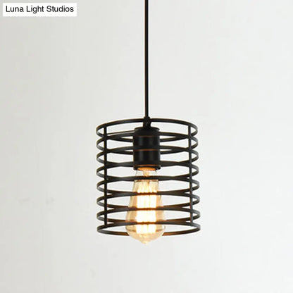 Metal Black Geometric Cage Pendant Light - Industrial Style Ceiling Lamp