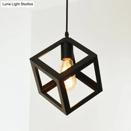 Metal Black Geometric Cage Pendant Light - Industrial Style Ceiling Lamp