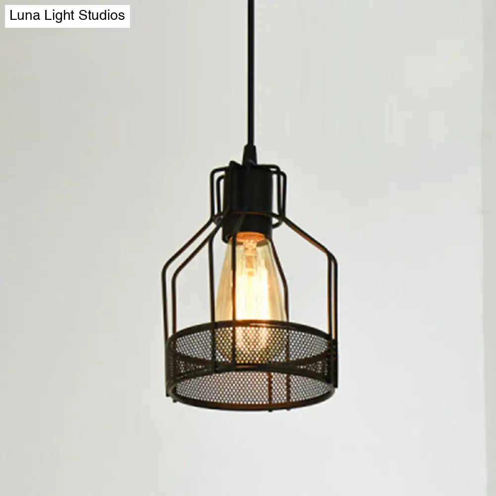 Metal Black Geometric Cage Pendant Light - Industrial Style Ceiling Lamp