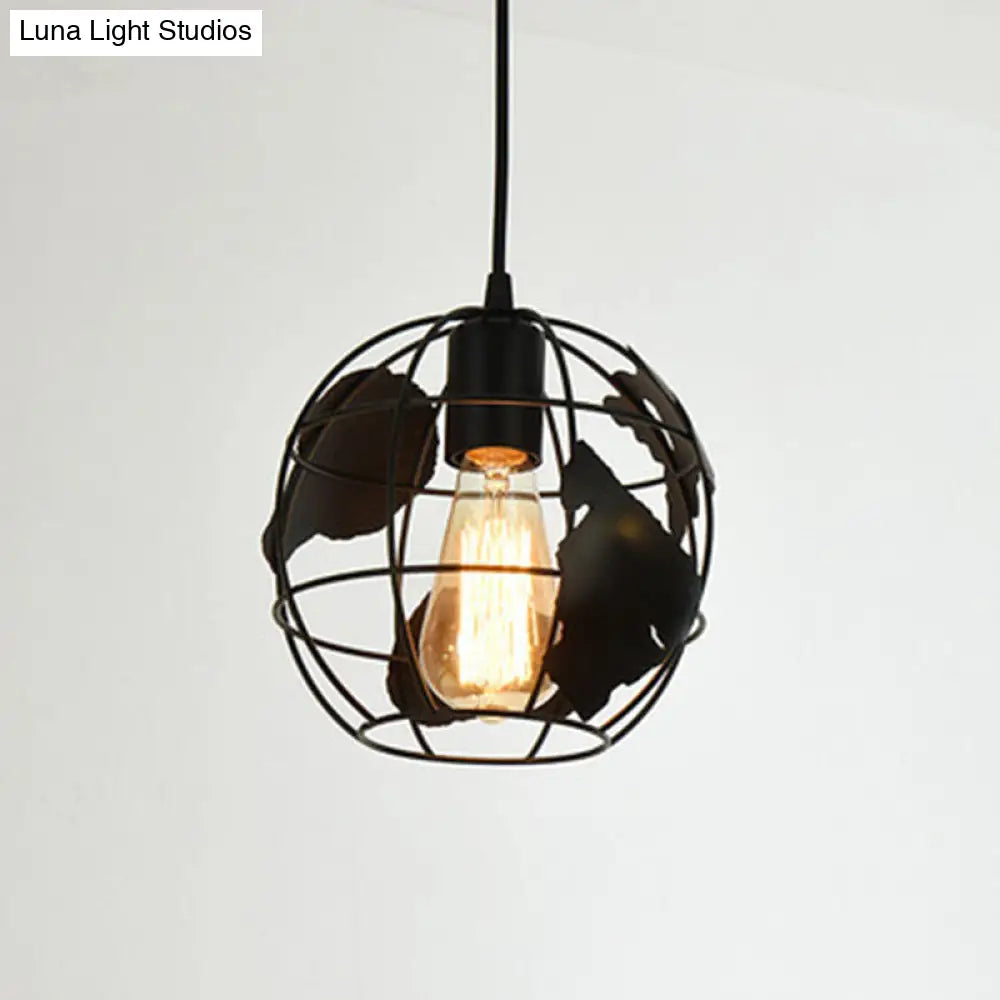 Metal Black Geometric Cage Pendant Light - Industrial Style Ceiling Lamp