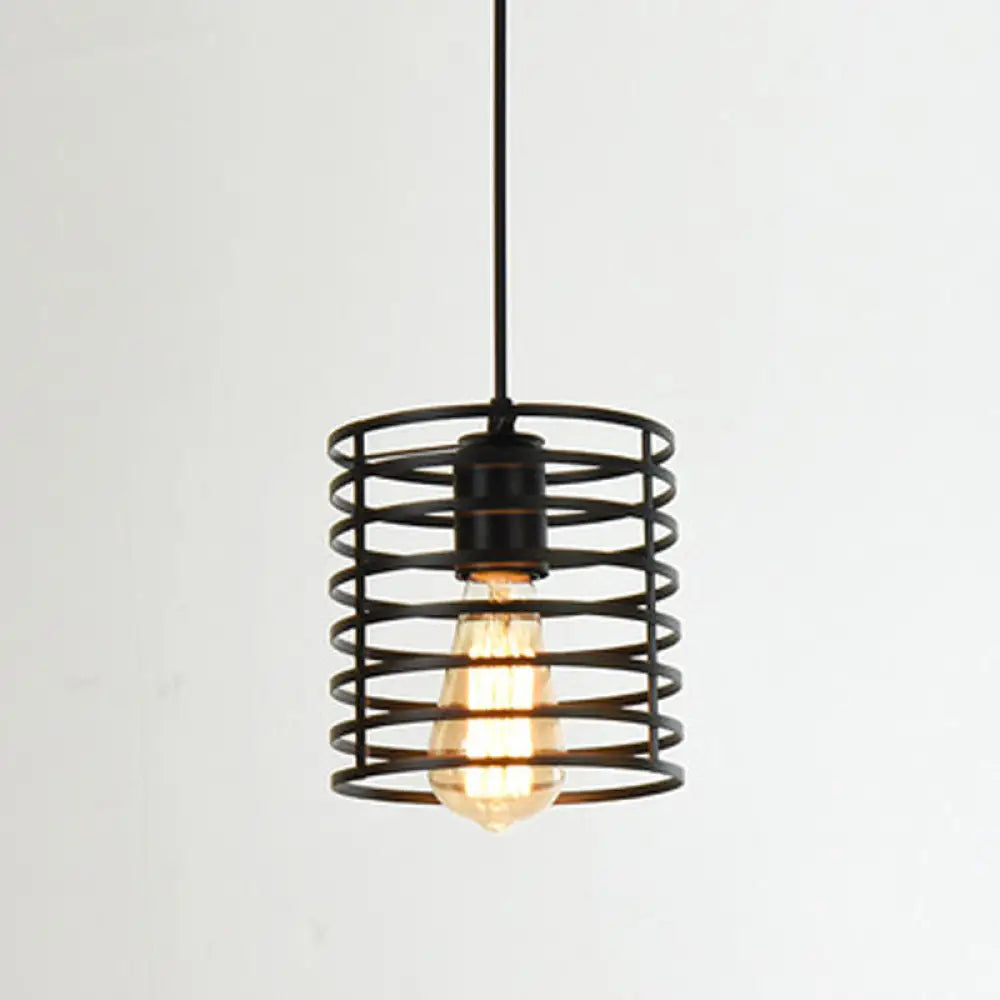 Metal Black Geometric Cage Pendant Light - Industrial Style Ceiling Lamp