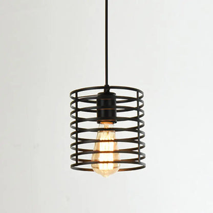 Metal Black Geometric Cage Pendant Light - Industrial Style Ceiling Lamp