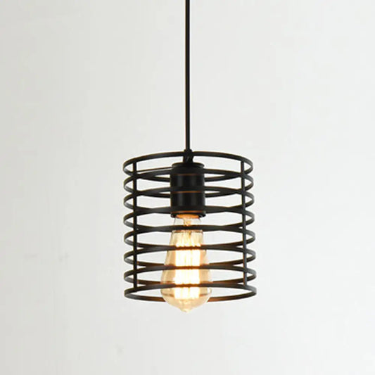 Metal Black Geometric Cage Pendant Light - Industrial Style Ceiling Lamp