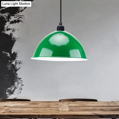 Metal Black/Gray Suspension Pendant Light 1-Bulb Industrial Dome Shade for Dining Room, 12"/14" W