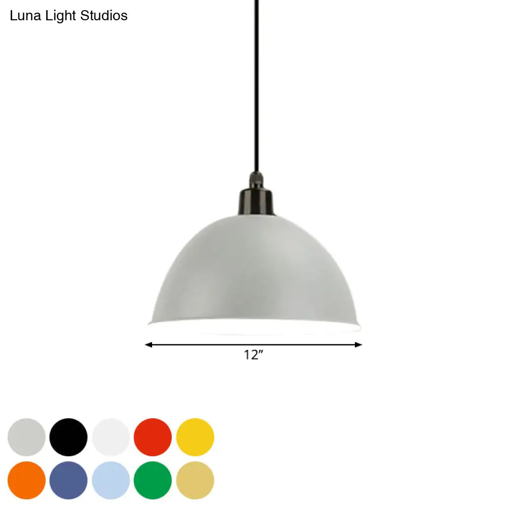 Metal Black/Gray Suspension Pendant Light 1-Bulb Industrial Dome Shade for Dining Room, 12"/14" W