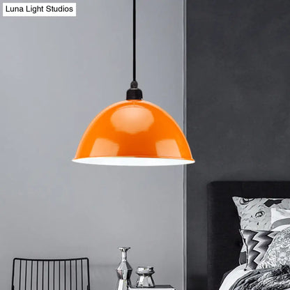 Metal Black/Gray Suspension Pendant Light 1-Bulb Industrial Dome Shade for Dining Room, 12"/14" W