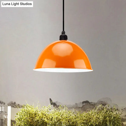 Metal Black/Gray Suspension Pendant Light 1-Bulb Industrial Dome Shade for Dining Room, 12"/14" W