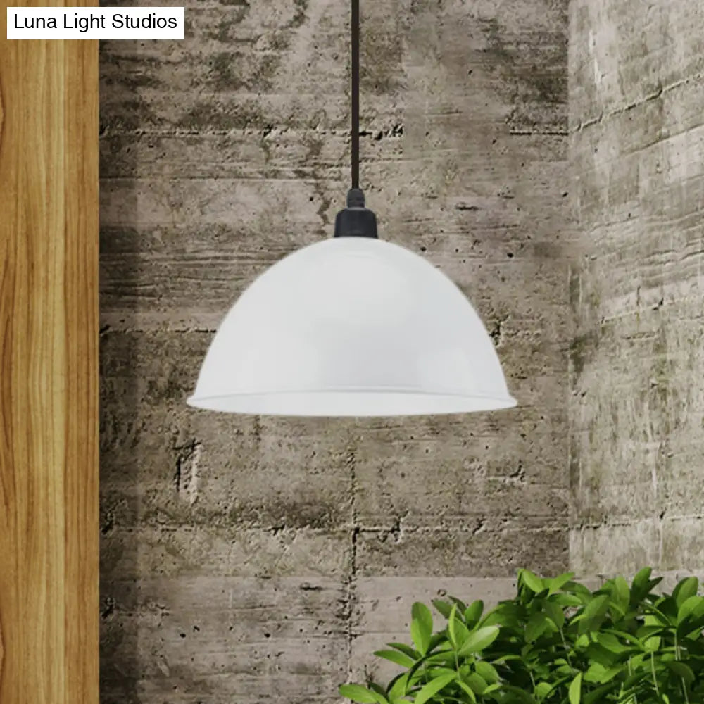 Metal Black/Gray Suspension Pendant Light 1-Bulb Industrial Dome Shade for Dining Room, 12"/14" W