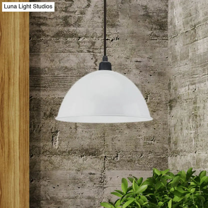 Metal Black/Gray Suspension Pendant Light 1-Bulb Industrial Dome Shade for Dining Room, 12"/14" W