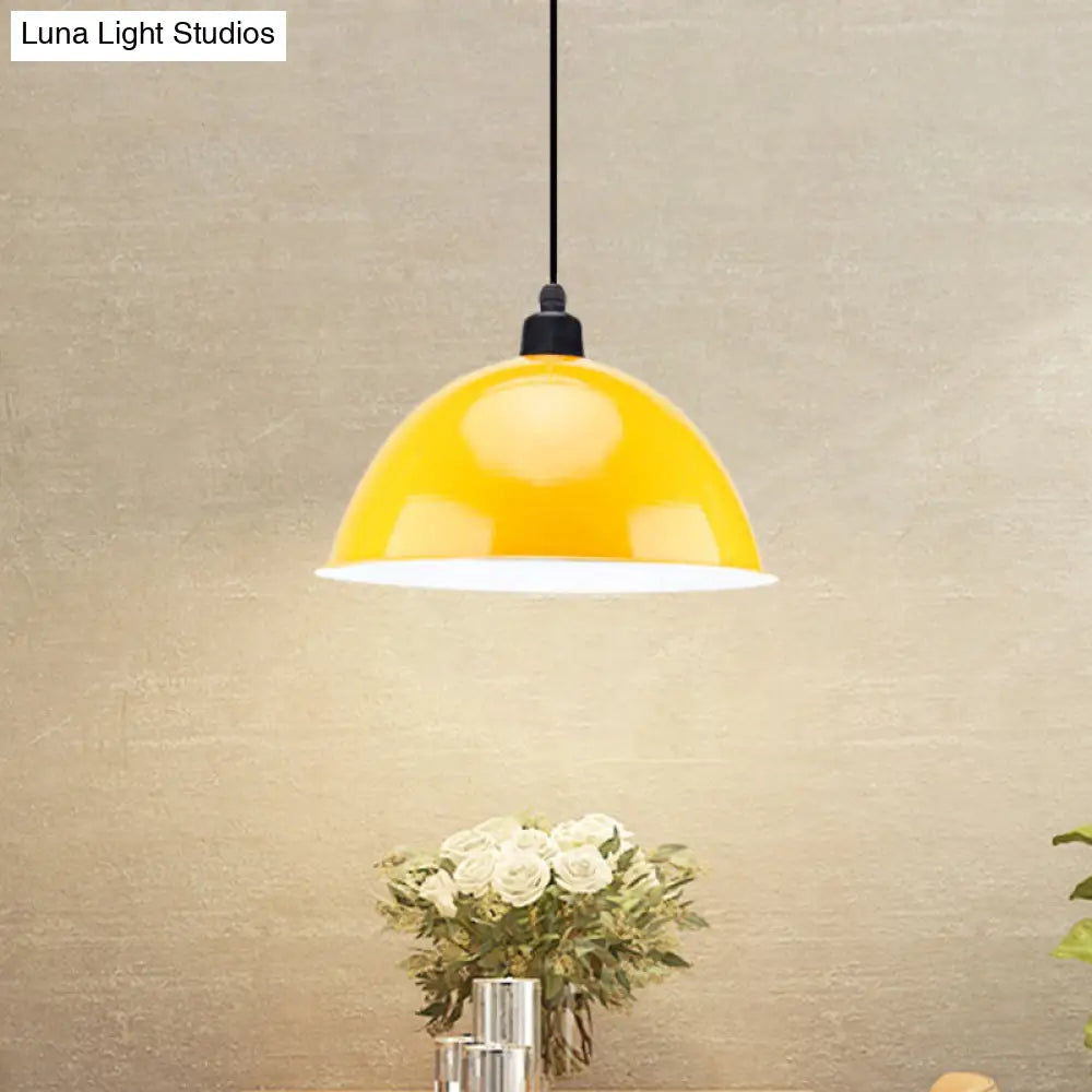 Metal Black/Gray Suspension Pendant Light 1-Bulb Industrial Dome Shade for Dining Room, 12"/14" W