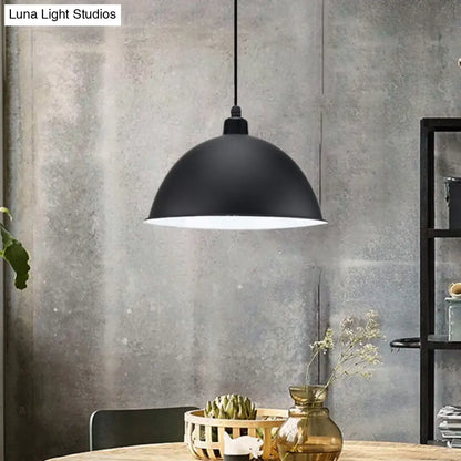 Metal Black/Gray Suspension Pendant Light 1-Bulb Industrial Dome Shade for Dining Room, 12"/14" W