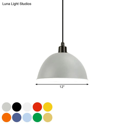 Metal Black/Gray Suspension Pendant Light 1-Bulb Industrial Dome Shade for Dining Room, 12"/14" W