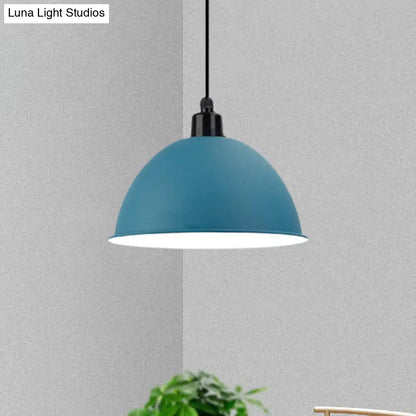 Metal Black/Gray Suspension Pendant Light 1-Bulb Industrial Dome Shade for Dining Room, 12"/14" W