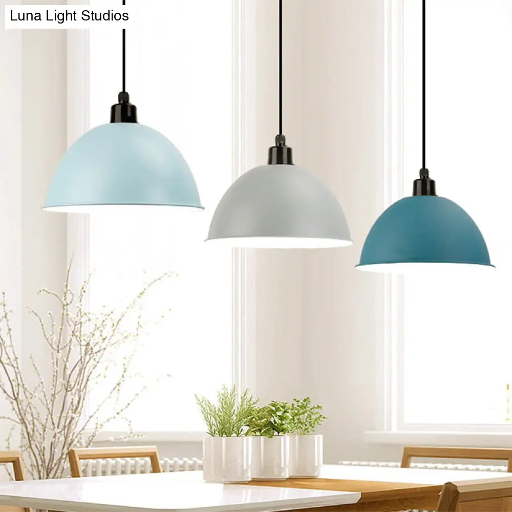 Metal Black/Gray Suspension Pendant Light 1-Bulb Industrial Dome Shade for Dining Room, 12"/14" W