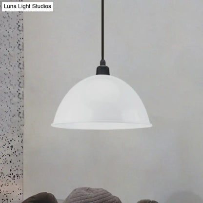 Metal Black/Gray Suspension Pendant Light 1-Bulb Industrial Dome Shade for Dining Room, 12"/14" W