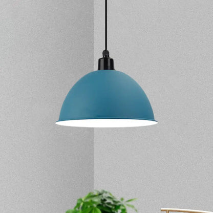 Metal Black/Gray Suspension Pendant Light 1-Bulb Industrial Dome Shade for Dining Room, 12"/14" W