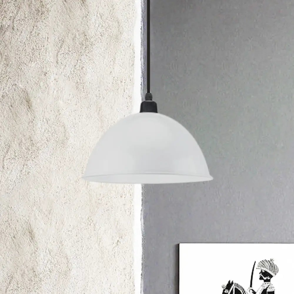 Metal Black/Gray Suspension Pendant Light 1-Bulb Industrial Dome Shade for Dining Room, 12"/14" W