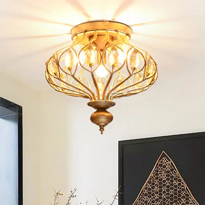 DecorBites™ DecorBites™ Metal Cage Crystal Flush Mount Lamp, 3/6 Lights, Brass