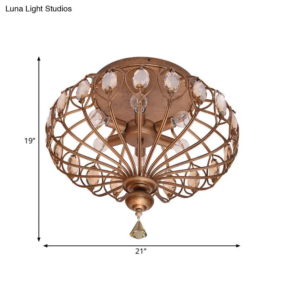 DecorBites™ DecorBites™ Metal Cage Crystal Flush Mount Lamp, 3/6 Lights, Brass