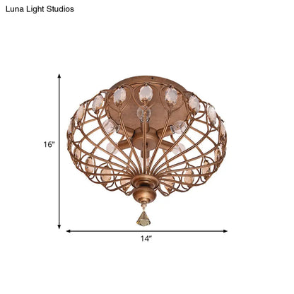 DecorBites™ DecorBites™ Metal Cage Crystal Flush Mount Lamp, 3/6 Lights, Brass