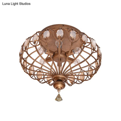 DecorBites™ DecorBites™ Metal Cage Crystal Flush Mount Lamp, 3/6 Lights, Brass