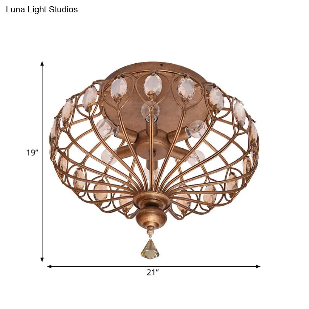 DecorBites™ DecorBites™ Metal Cage Crystal Flush Mount Lamp, 3/6 Lights, Brass