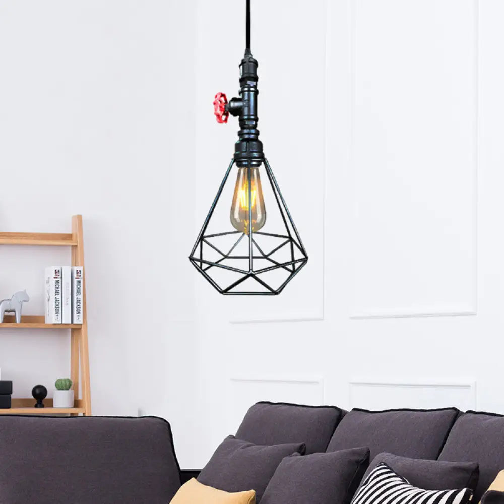 Metal Cage Pendant Light in Black/Copper/Gold for Living Room