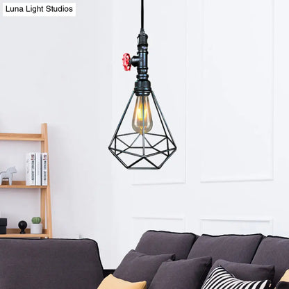 Metal Cage Pendant Light in Black/Copper/Gold for Living Room