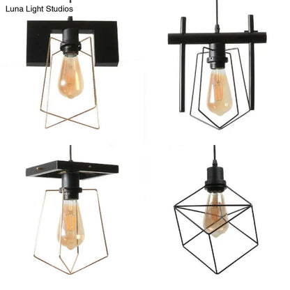 Metal Caged Pendant Lighting - Farmhouse Style - 1 Light - Black