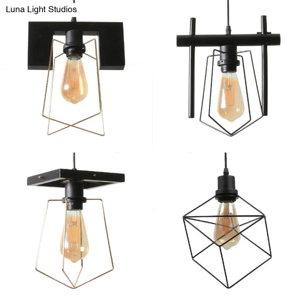 Metal Caged Pendant Lighting - Farmhouse Style - 1 Light - Black