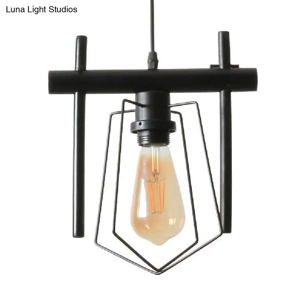 Metal Caged Pendant Lighting - Farmhouse Style - 1 Light - Black