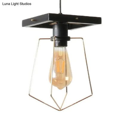 Metal Caged Pendant Lighting - Farmhouse Style - 1 Light - Black