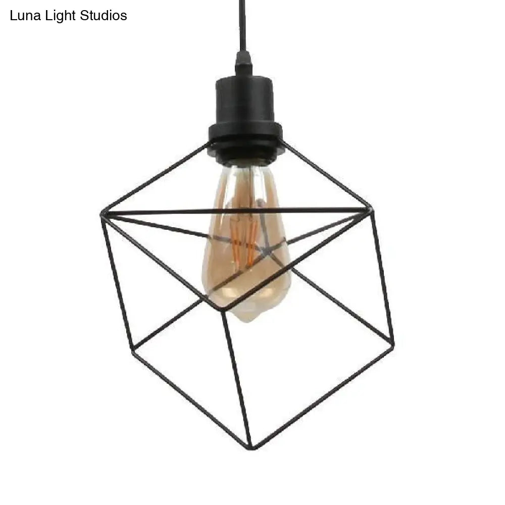 Metal Caged Pendant Lighting - Farmhouse Style - 1 Light - Black