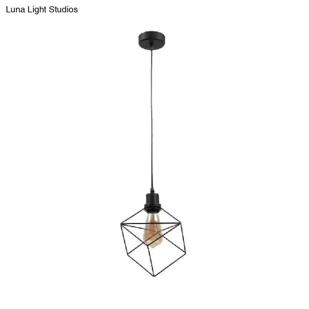 Metal Caged Pendant Lighting - Farmhouse Style - 1 Light - Black