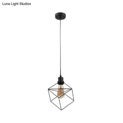 Metal Caged Pendant Lighting - Farmhouse Style - 1 Light - Black