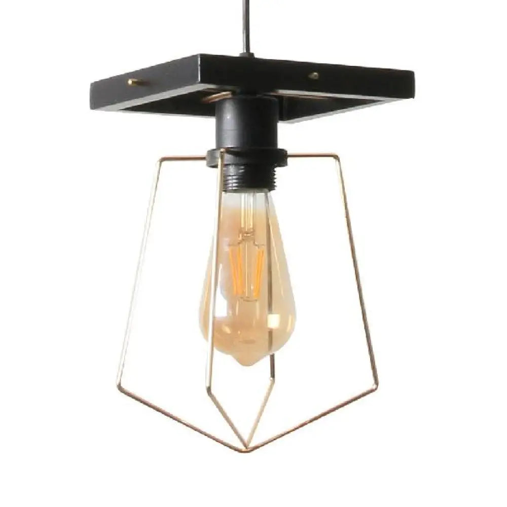 Metal Caged Pendant Lighting - Farmhouse Style - 1 Light - Black