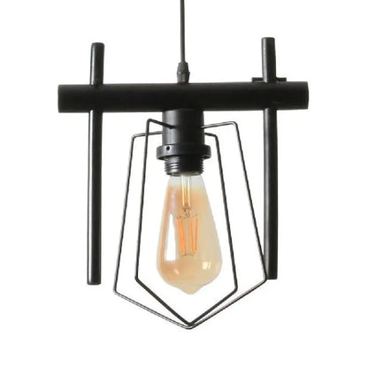 Metal Caged Pendant Lighting - Farmhouse Style - 1 Light - Black