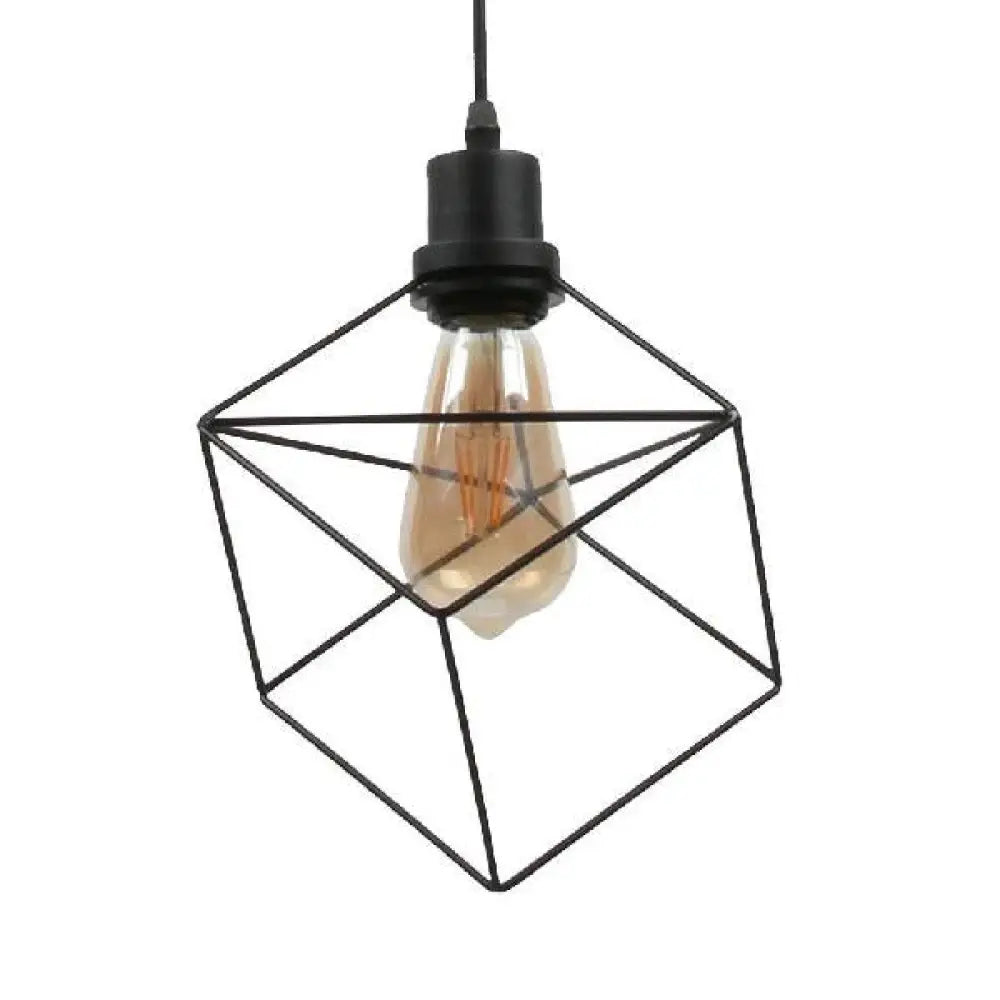 Metal Caged Pendant Lighting - Farmhouse Style - 1 Light - Black