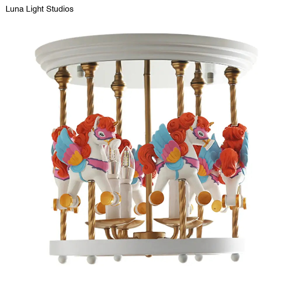 DecorBites™ DecorBites™ Metal Carousel Semi Flush Cartoon Flush Mount Lighting Fixture for Children's Room - 4-Bulb Red/Pink/Yellow