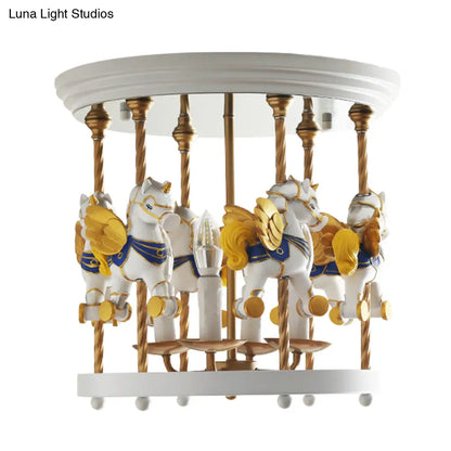 DecorBites™ DecorBites™ Metal Carousel Semi Flush Cartoon Flush Mount Lighting Fixture for Children's Room - 4-Bulb Red/Pink/Yellow